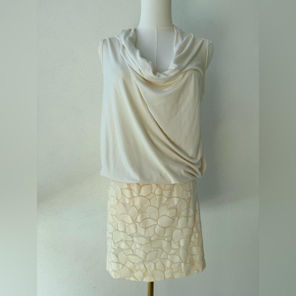 Nicole Miller Ivory Mini Dress SO FLATTERING! Can fit multiple sizes.